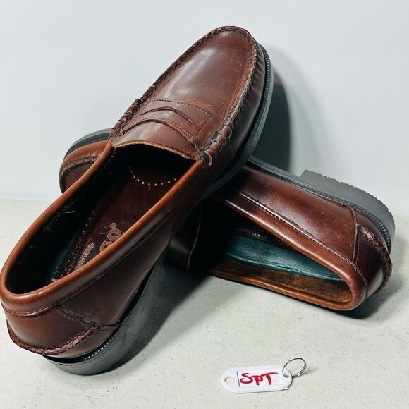 Sebago Men’s Moc Toe Rubber Sole Brown Leather Penny Loafers Size 9,5 - Picture 1 of 8